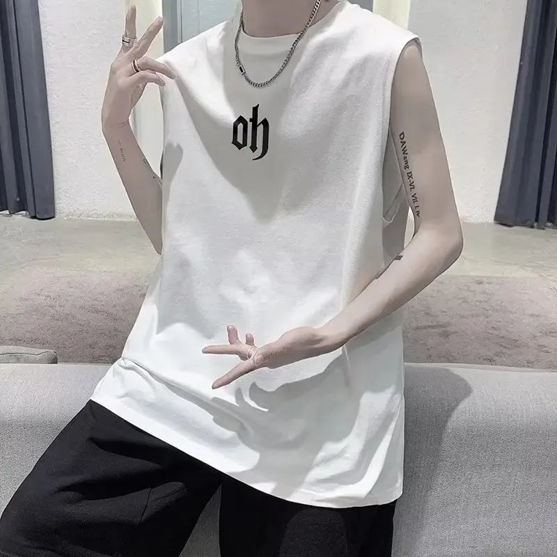 Men's Summer Thin Fitness Basketball Breathable Sleeveless T-Shirt Trendy Sports Shoulder Vest For Youths And Teens