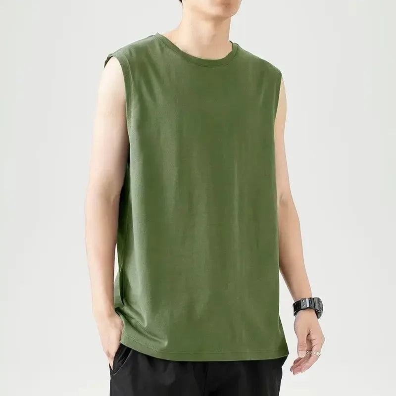Summer Men's Printable Lightweight Style Shoulder Vest Sleeveless T-shirt Fitness Sports Basketball Versatile Trendy Sleeves