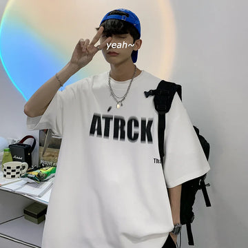 Trendy Men Loose Oversize Short Sleeve Design Few American Retro Clothes Summer Casual Geometric Pattern Milk Silk Fabric