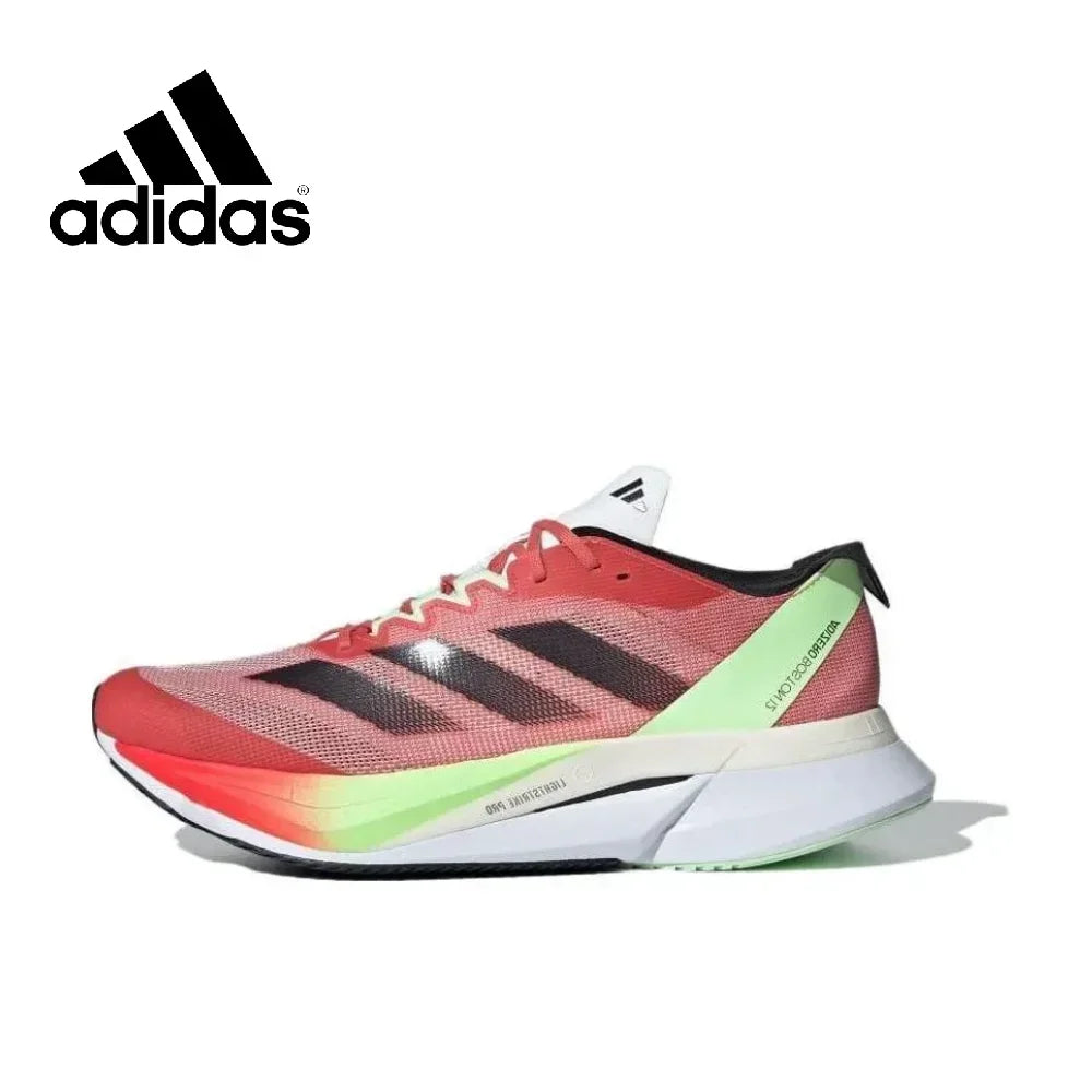 Adidas ADIZERO BOSTON 12 Men's and Women's Sneakers Breathable Shock Absorption Anti-slip Marathon Running Shoes Black and White
