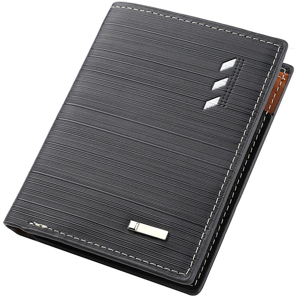 Men's Microfiber Synthetic Leather Short Wallet, Stripe Male Purse, Coin Pouch, Multi-functional Cards