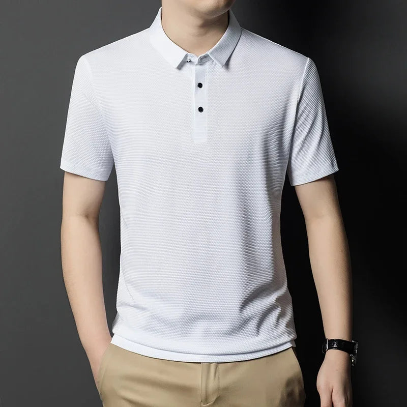 TFETTERS 2025 New Arrival Business Summer Men Tshirt Solid Color Short Sleeve Anti-wrinkle Cellular Luxury Designer Clothes Men