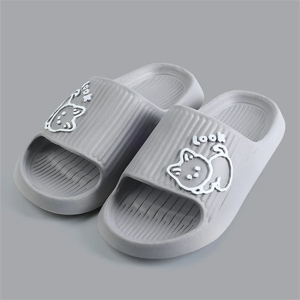Summer Slippers Women Men Thick Sole Cartoon Beach Slides Bathroom Anti Slip Soft Home Sandals Ultra Light Shoes Couples Slipper