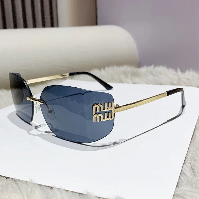 Retro Polygon Square Sunglasses Women Men Luxury Designer Black Oversized Rimless Sun Glasses Metal Frame Eyewear UV400