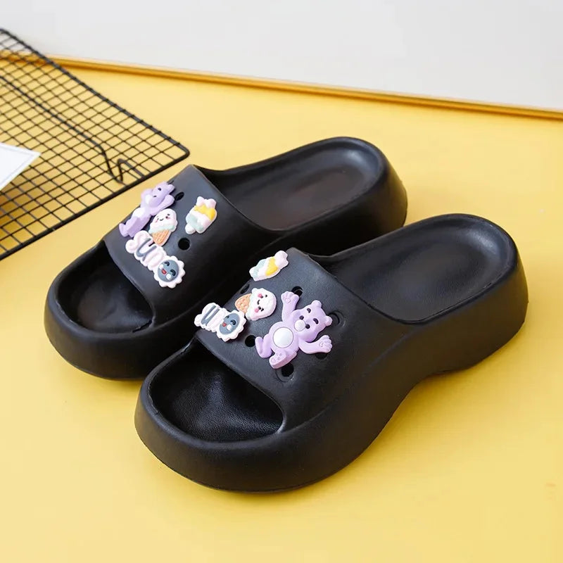 New Cartoon Flip Flops Women's Thick Base EVA Non-Slip Sponge Bottom Fashionable Ins Slippers Outer Wear Sandals