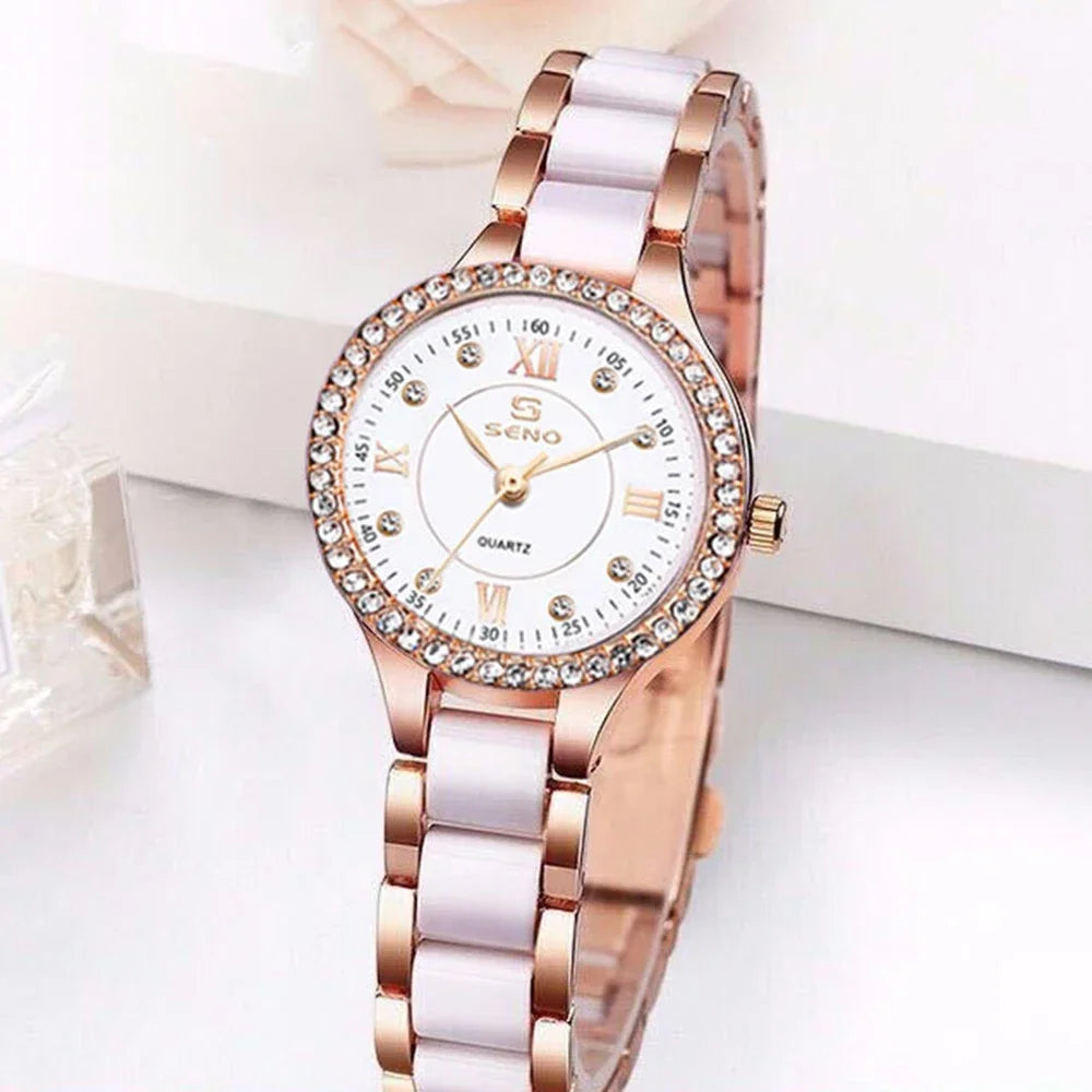 MAYZHISU Luxury Women's Quartz Watch with Alloy Ceramic Strap Waterproof Fashion Lady's Wristwatch for Women Female Clock Gifts