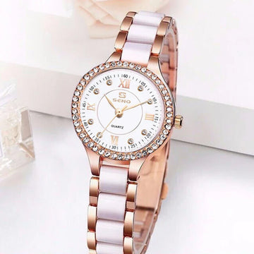 MAYZHISU Luxury Women's Quartz Watch with Alloy Ceramic Strap Waterproof Fashion Lady's Wristwatch for Women Female Clock Gifts