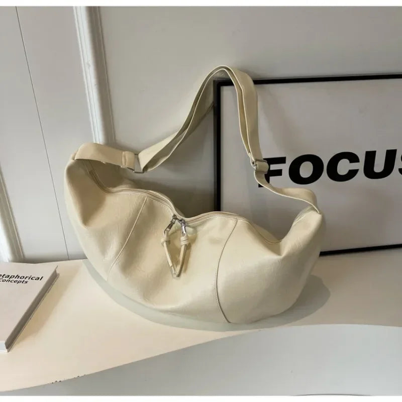 Retro Korean Version Ins PU Soft Hobos Bag Causal Large Capacity Simple and Casual 2025 New Tote Leather Shoulder Bags Women Bag