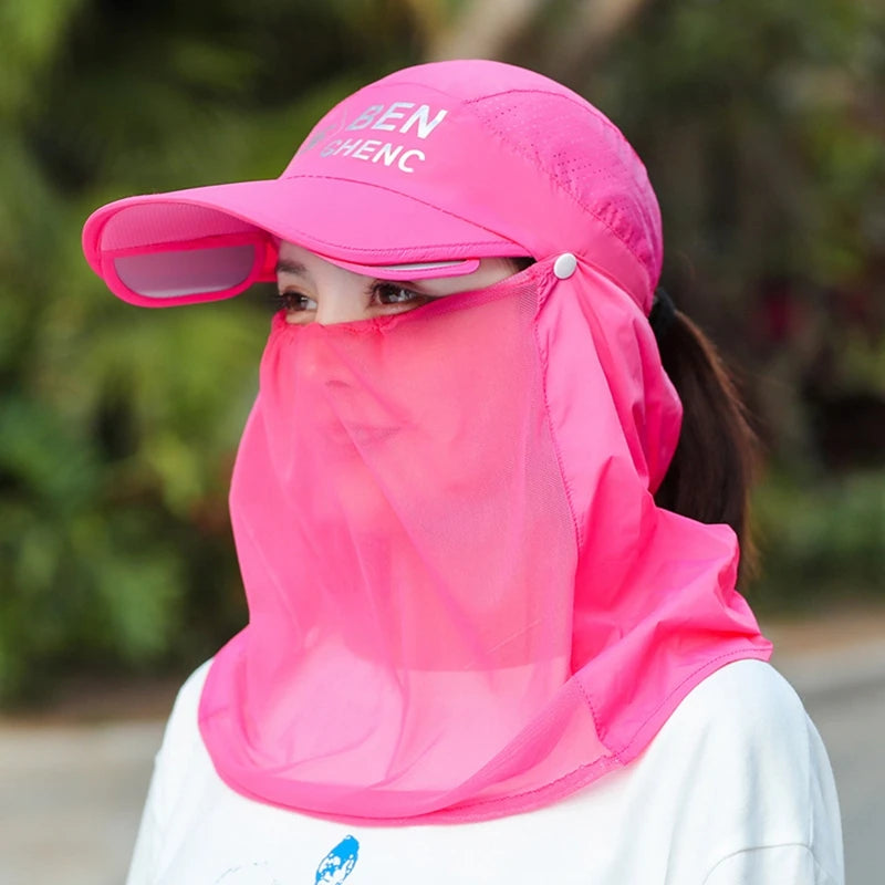Detachable Face Hats Neck Cover Scarf Women Summer Visors Breathable Mesh Sun Protection Hat Garden Working Cycling Hiking Caps