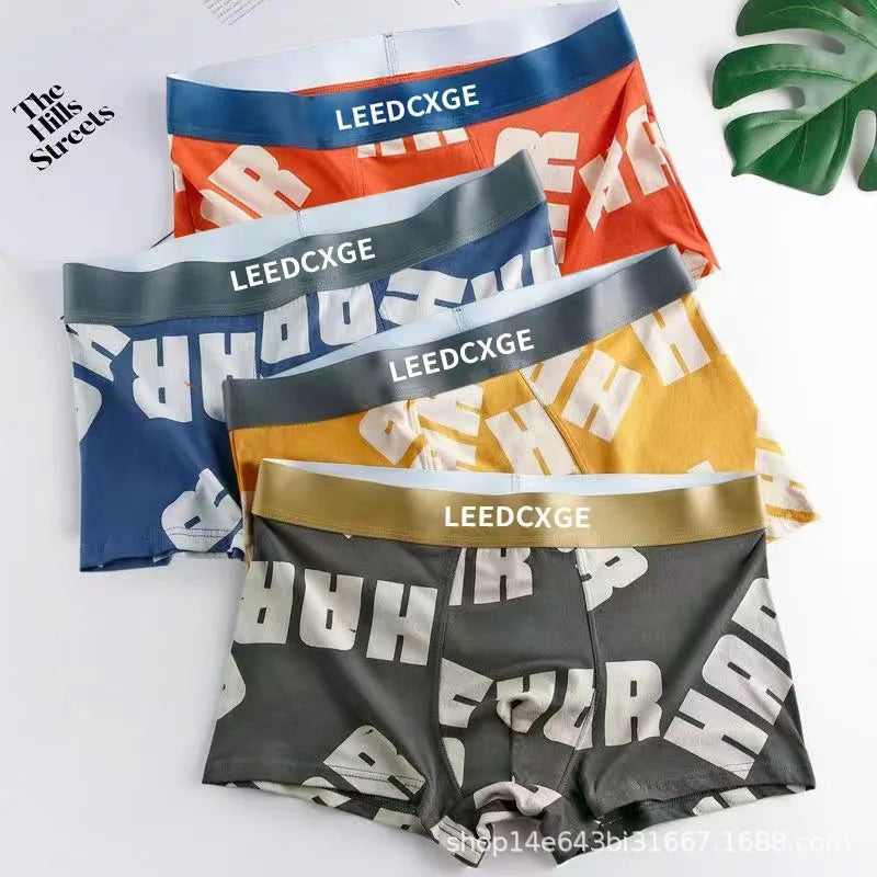 4 PCS men's underwear Youth men's comfortable solid color underwear Boxer fashion flat Angle ice silk underwear