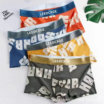 4 PCS men's underwear Youth men's comfortable solid color underwear Boxer fashion flat Angle ice silk underwear