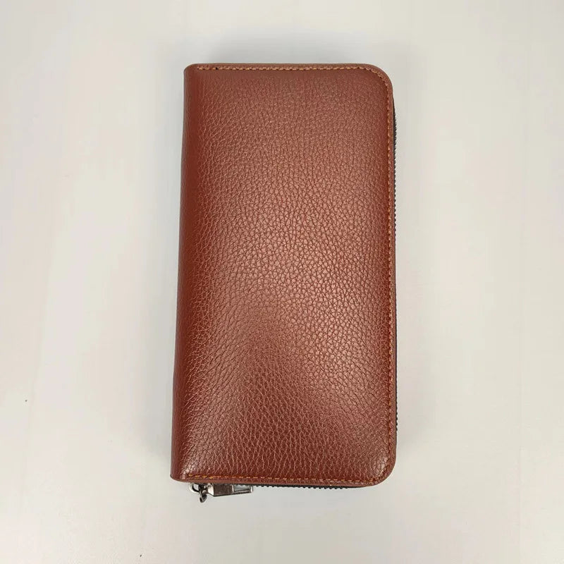 New Long Men'S Wallet Zipper Storage Bag With Multiple Card Slot Fashionable Coin Purse Simple Solid Color PU Leather Clutch Bag