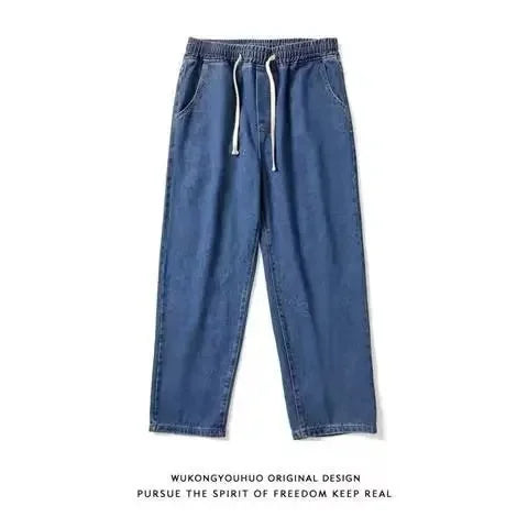 2022 Spring Autumn New Straight-Leg Loose-Fit Men's Jeans Trendy Casual Cropped Pants Hong Kong Style Bell Bottoms