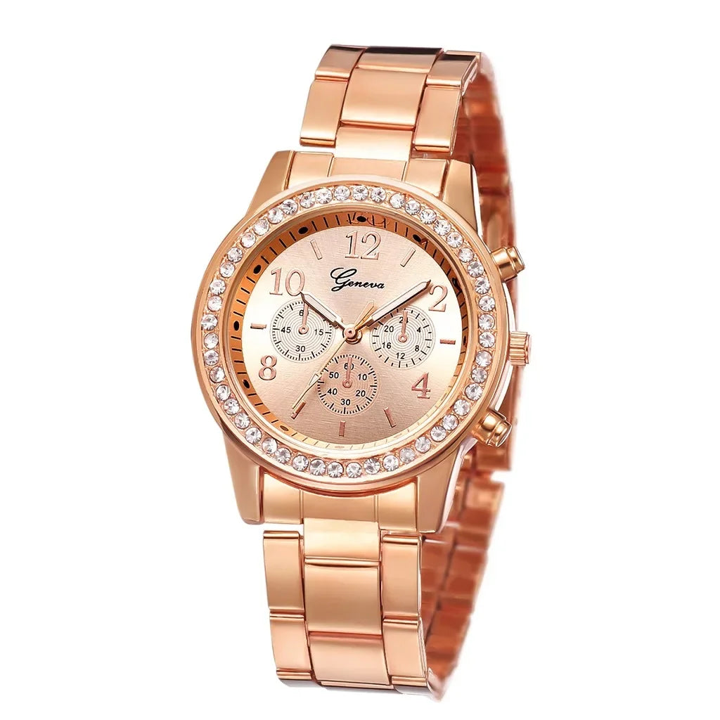 Luxury Women's Watch Golden Rhinestone Fashion Women Quartz Watch Analog Wristwatch Lady's Gold Stainless Steel Bracelet Clock