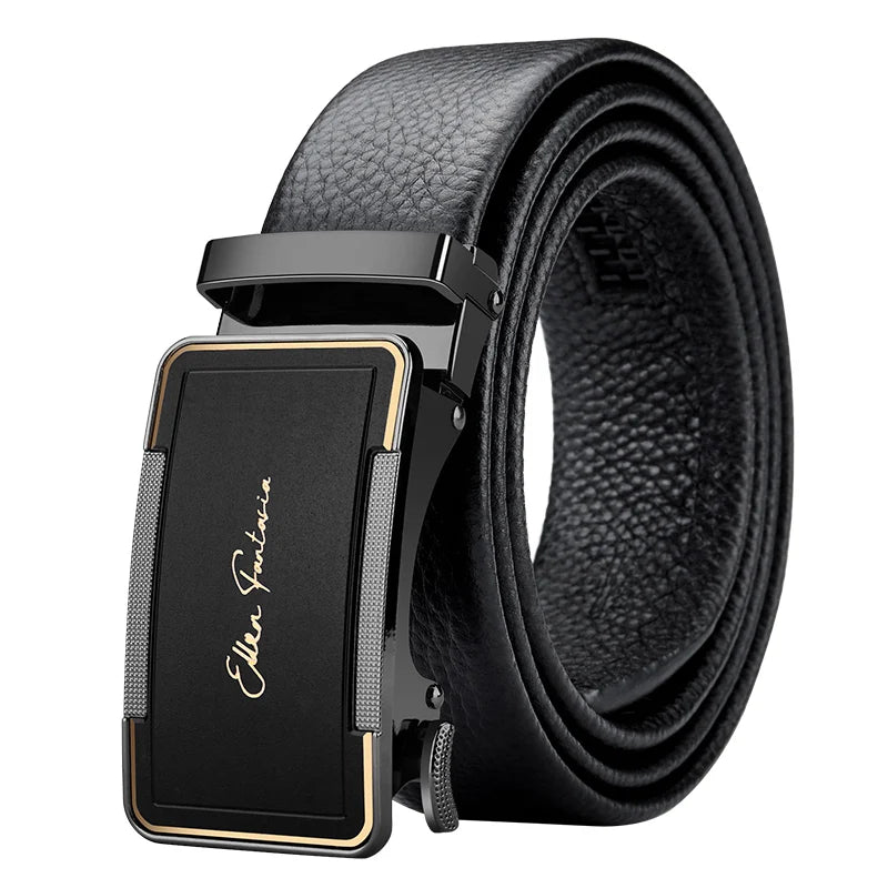 Men's Leather Belt High Quality Genuine Leather, Adjustable Automatic Belt with Alloy Buckle Ratchet, Designer Belt for men