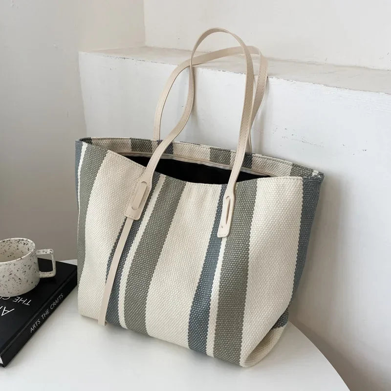 Raffia Summer Bags for Woman 2024 Stripe Designer Shoulder Crossbody Shopper Storage Bag Women Casual Canvas Handbag Tote Bag