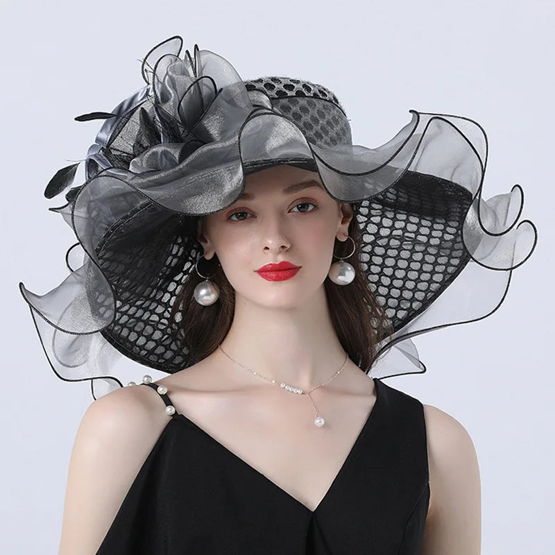 Europe and the United States wind ladies sunshade adult hat with mesh flowers decorative hat multi-color optional direct supply.
