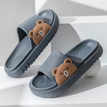 2024 Summer Women Soft Sole Slippers Home Bathroom Slippers Sandal Rabbit Bear Print Beach Slippers Flip Flop Couples Outdoor