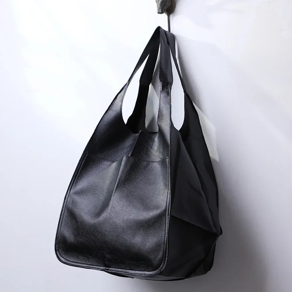 Rretro Handmade Big Beach Tote Bag High Capacity Zipper Shoulder Solid Color Multifunction Handbags for Ladies