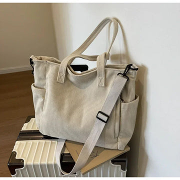 Fashion Versatile Shoulder Bag College Wind Commuting Corduroy Square BagUnisex Large Capacity Leisure Portable Crossbody Bag