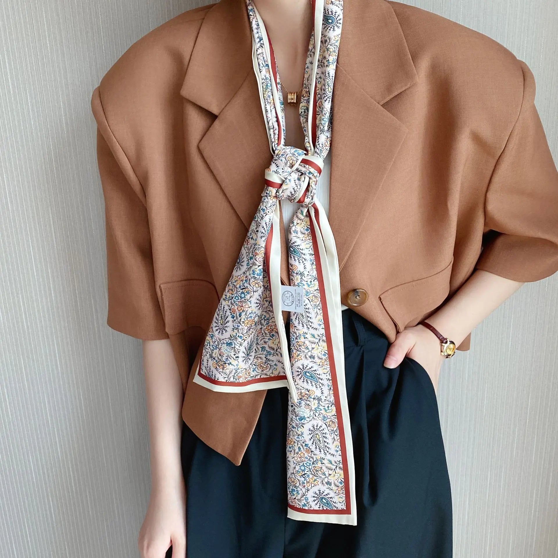 Skinny Ribbon Silk Scarf Women Luxury Floral Print Hairband Neck Bag Ties Foulard Female Headband Lady Soft Satin Waistband Gift