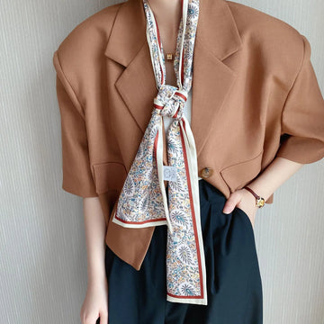 Skinny Ribbon Silk Scarf Women Luxury Floral Print Hairband Neck Bag Ties Foulard Female Headband Lady Soft Satin Waistband Gift