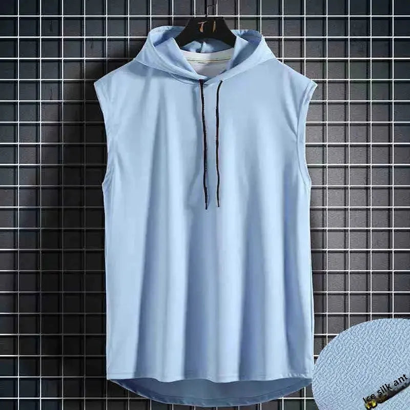 Casual Sleeveless Hoodie T-Shirt Men's Pure Color Belted Hip Hop Sportswear Vest New Arrival Comfortable Breathable Fashionable