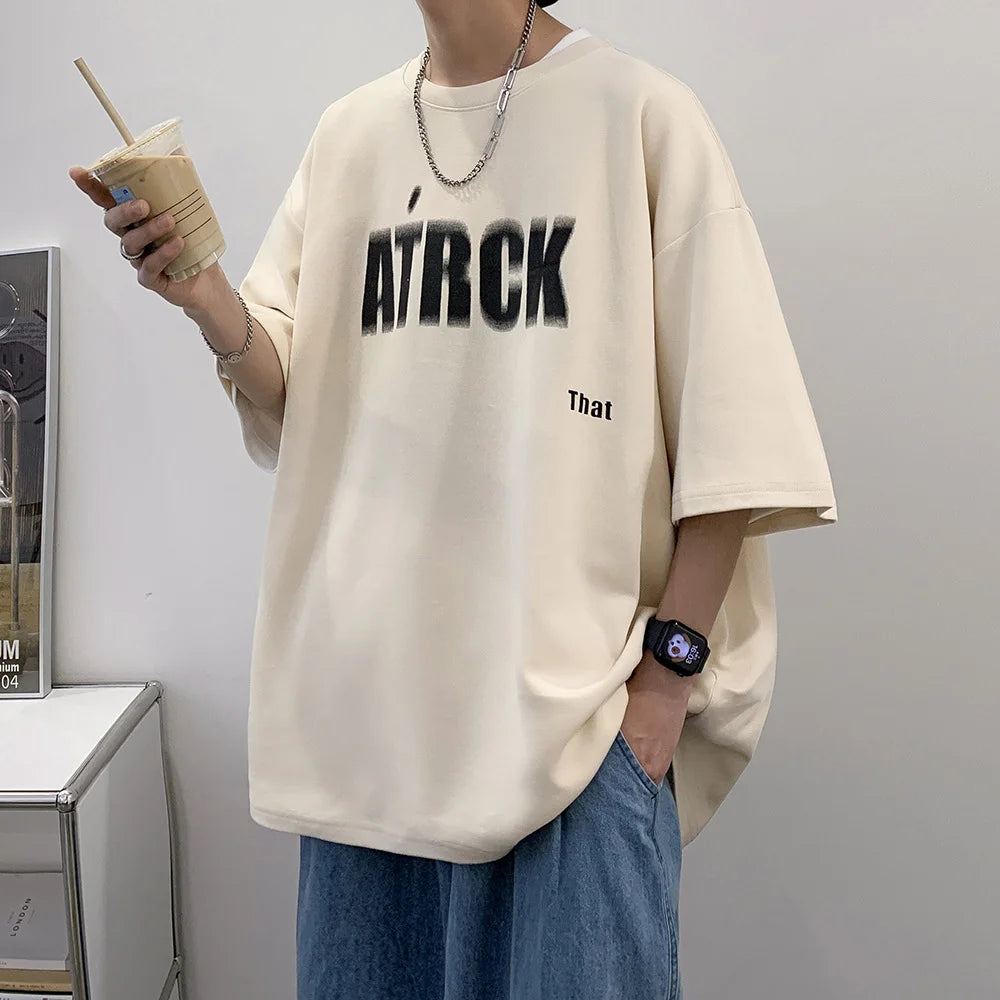 Trendy Men Loose Oversize Short Sleeve Design Few American Retro Clothes Summer Casual Geometric Pattern Milk Silk Fabric