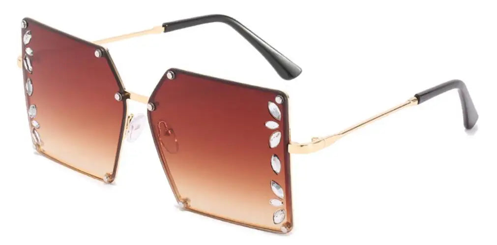 Oversized Rimless Sunglasses Women Fashion Luxury Square Gradient Sun Glasses Eyewear Brand Design UV400 Female Traveling Shades