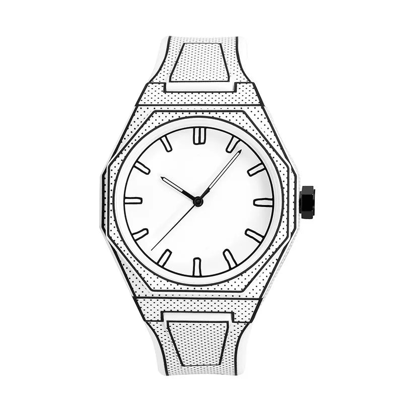 Men’s Quartz Watch Male Watches for Man Wristwatch Strap Clock Gift 2025 Design Comic Style Watches Dial Numberless