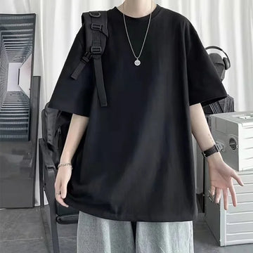 White Solid Color Short Sleeve Men's T-shirt Sports Ins Trendy Couple Top Loose Fit Summer Sweat Shirt Half Sleeve Body Shirt