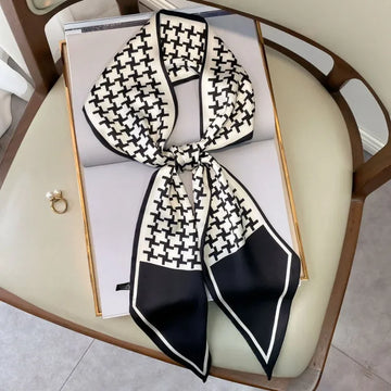 Silk Scarf Ribbon 15*150cm Plaid Print Women Foulard Bandana Hair Hijab Fashion Female Skinny Scarfs Lady Bag Neck Ties Scarves
