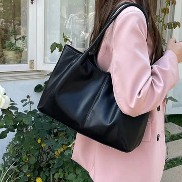 Simple White Shoulder Bag 2025 Women's PU Leather Soft Underarm Tote Bag School Large Capacity Bag Full Student Shopping Handbag