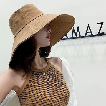 Japanese Sunshade Female Spring and Summer Sunscreen Free To Fold Big Brim Sun Hat Fisherman Hat Cover Face Oversized Hair