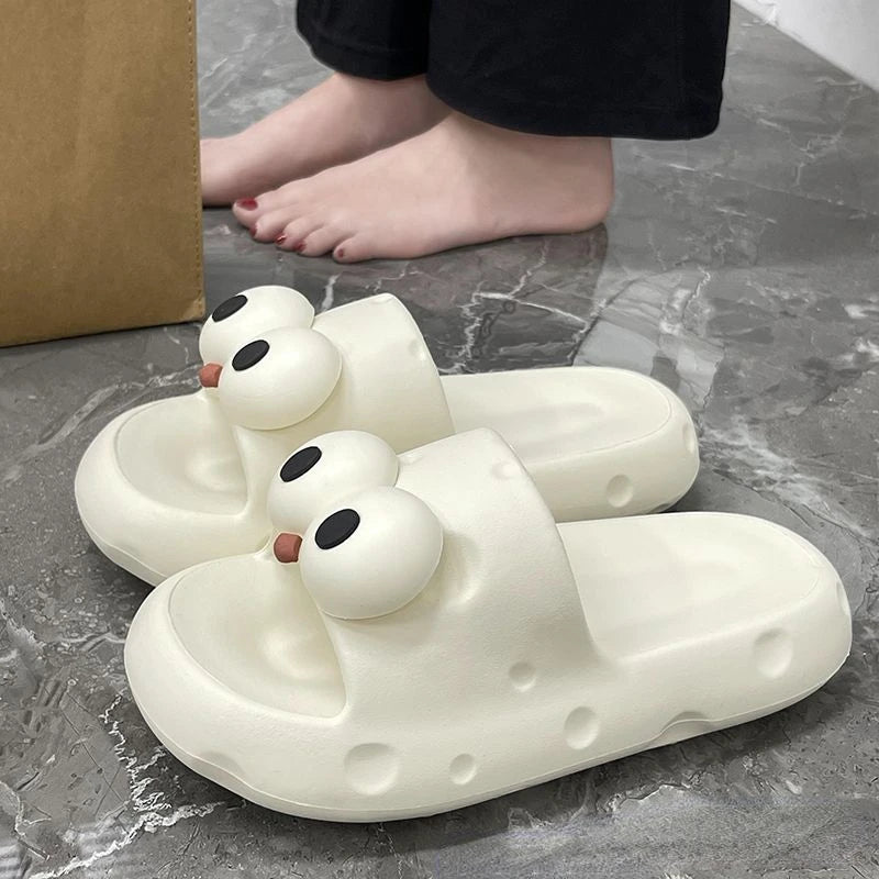 Cartoon Cute Feet Feeling Cool Slippers 2024 Summer New Outwear with Big Eyes Design Thick Sole Anti Slip Slippers Zapatos Shoes