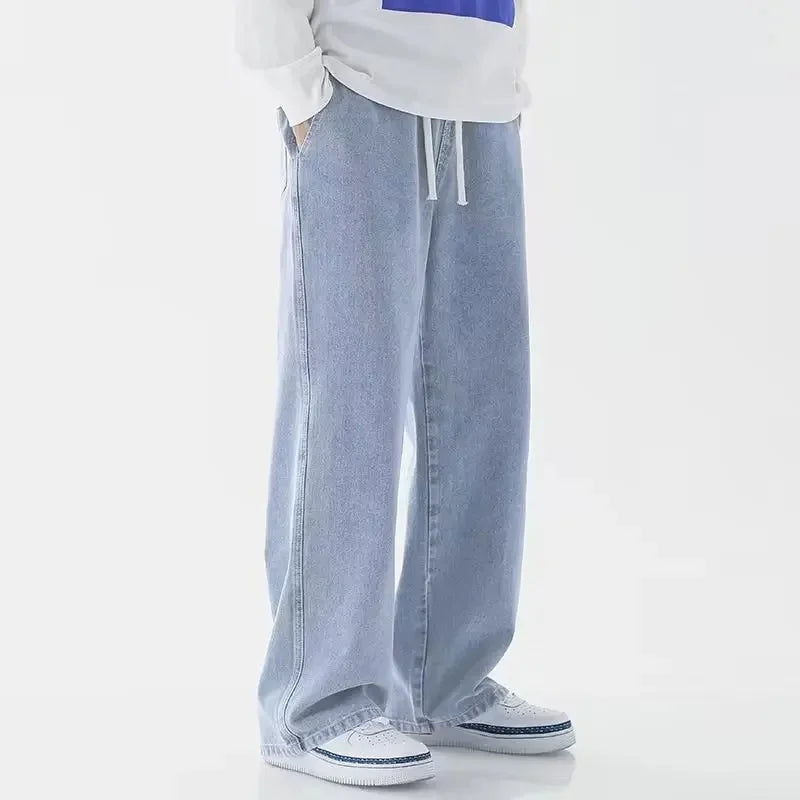 Men's Jeans Loose-Fit Straight-Leg Casual Trousers Plus Size Elastic Waist Drawstring Slim Fit Spring Autumn Lightweight Denim