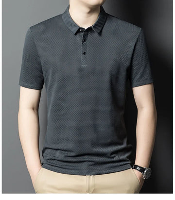 BROWON 2025 Casual Summer Graphic T Shirts for Man Top Tee Solid Color Short Sleeve Turn Down Collar Plaid Mens Designer Clothes