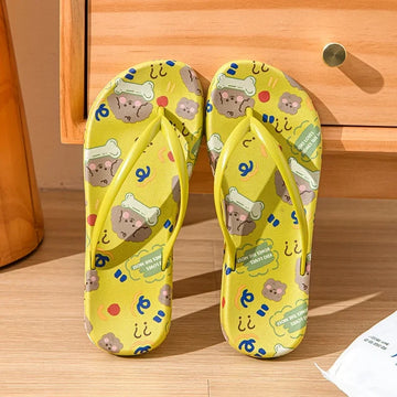 Women's Summer Cartoon Flip Flops Casual Soft Bottom Clip Toe Slippers Anti-Slip Bath Beach Shoes PVC Outer Wear Sandals