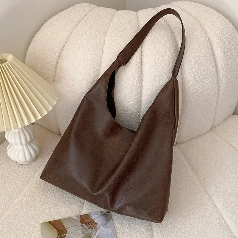 Casual Style Commuting Bags Lightweight PU Soft Leather Tote Bag Large Capacity Women Big Shoulder Bag Underarm Bag Hasp Closure