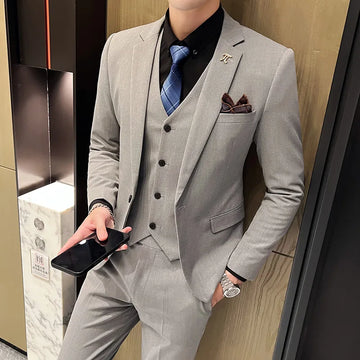 High Quality 2023New Men's (suit + Vest + Trousers) Wedding Banquet Boutique Business Slim-fit Plaid Dress Three-piece Set M-5XL