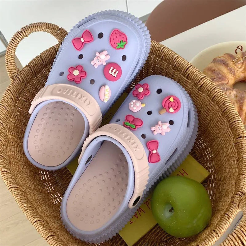 Beach Slippers Cute Rabbit Garden Shoes Women's Slippers 2024 Summer High Heeled Thick Bottom Soft Sandals Outdoor Shoes