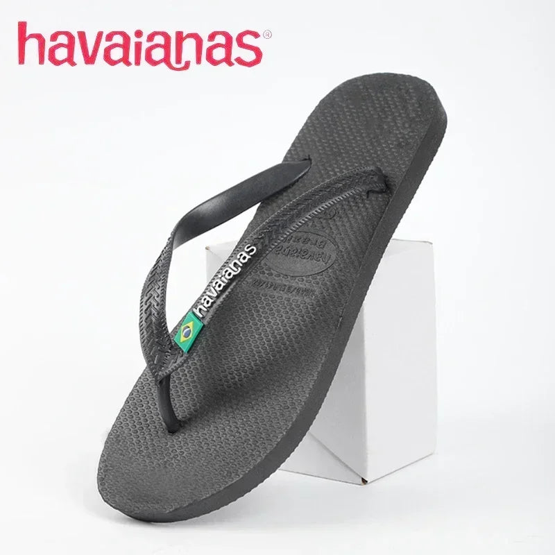 Outdoor Havaianas Men's and Women's Solid Color Rubber Anti Slip Men's Word Slippers Beach Shoes