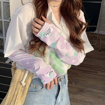 Korean INS Summer Ice Silk Anti-sunburn Sleeve Cover Women Sun Protection Arm Sleeves Protector Oversleeve Golf Basketball Cuffs