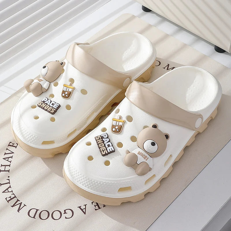 Summer New Men Sandal Slippers DIY Cute Cartoon Clogs Women Mules Summer Beach Sandals Cave Hole Female Garden Shoe For Students