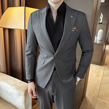2023 High-grade Autumn and Winter New Men's (suit + Vest + Trousers) Fashion Business Suit Striped Handsome Casual Suit 3/2 Sets