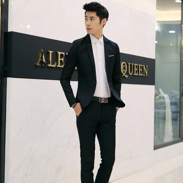 Casual Slim Fit Men's Suit Set Korean Style Business Wedding Groomsmen Formal Wear Comfortable Breathable Male Model Outfit