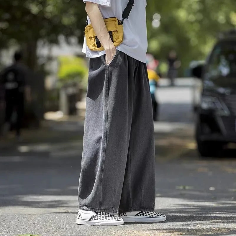 Japanese Vintage Wide-Leg Jeans Men's Harem Loose-Fit Straight-Leg Casual Trousers Trendy Brand Drag-Ground High Street Pants