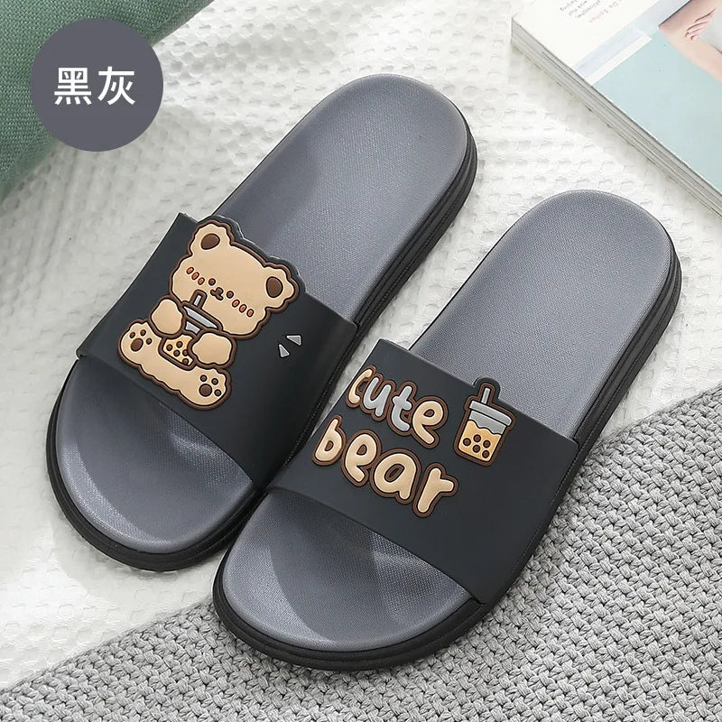 Family slipper Women platform Cloud Cartoon Bear non slip flip flops slide Indoor beach Outdoor Men Women Summer Women shoes