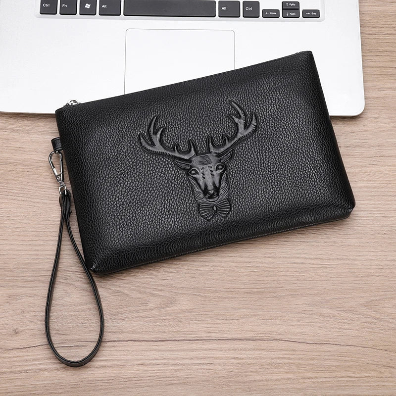 Fashion Casual Business Men Clutch Bag High Quality Soft PU Leather Phone Handbag Luxury Male Envelop Leather Day Clutch