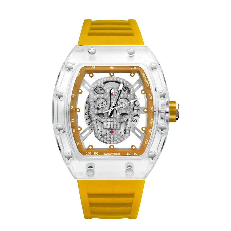 Luxury Quartz Men’s Wristwatch Male Watch for Man Watches Mechanical Trend Automatic Transparent Ghost Head Waterproof Skull